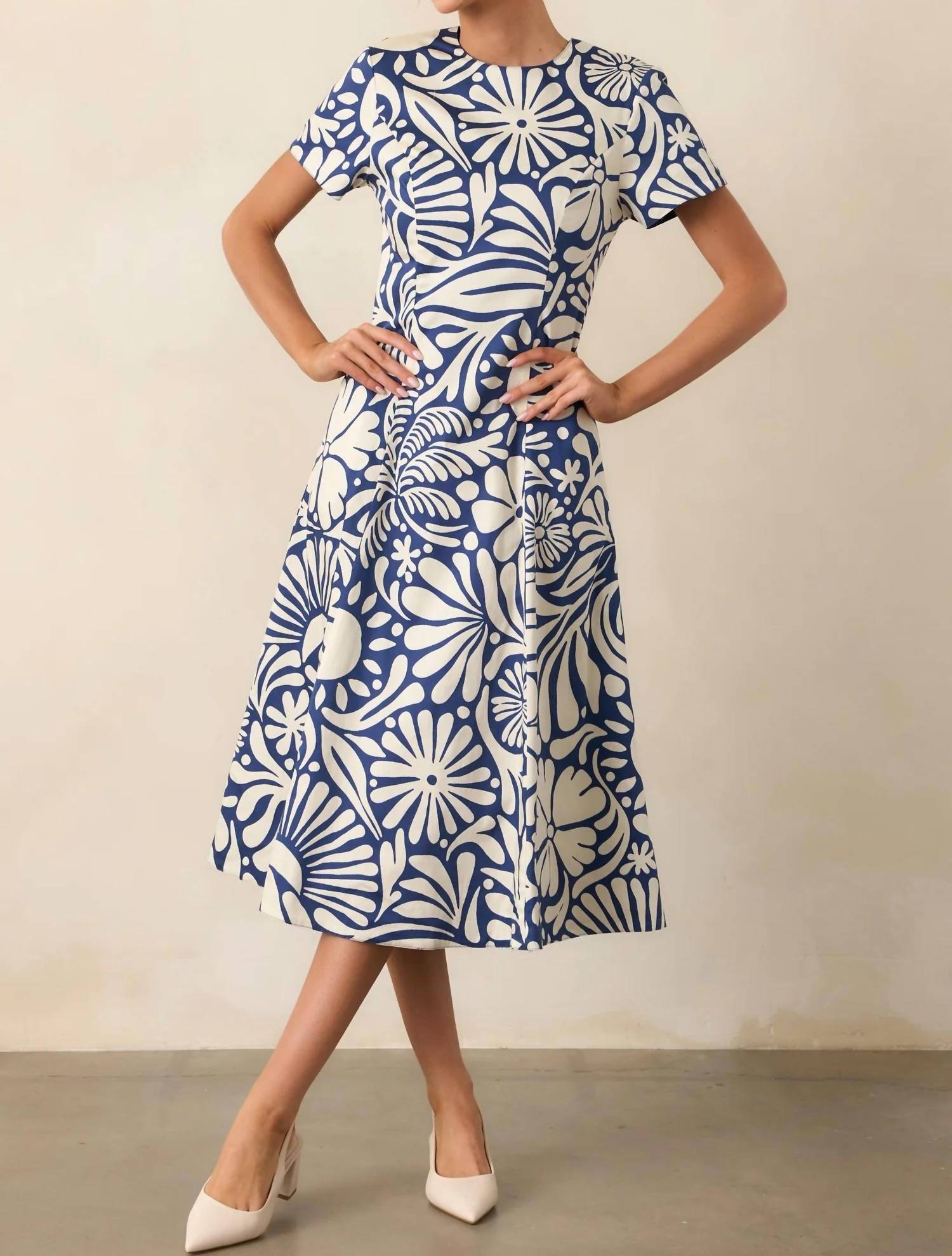 Prosperina Margot Reversible Dress in mod blossom navy - women's dress - detail view