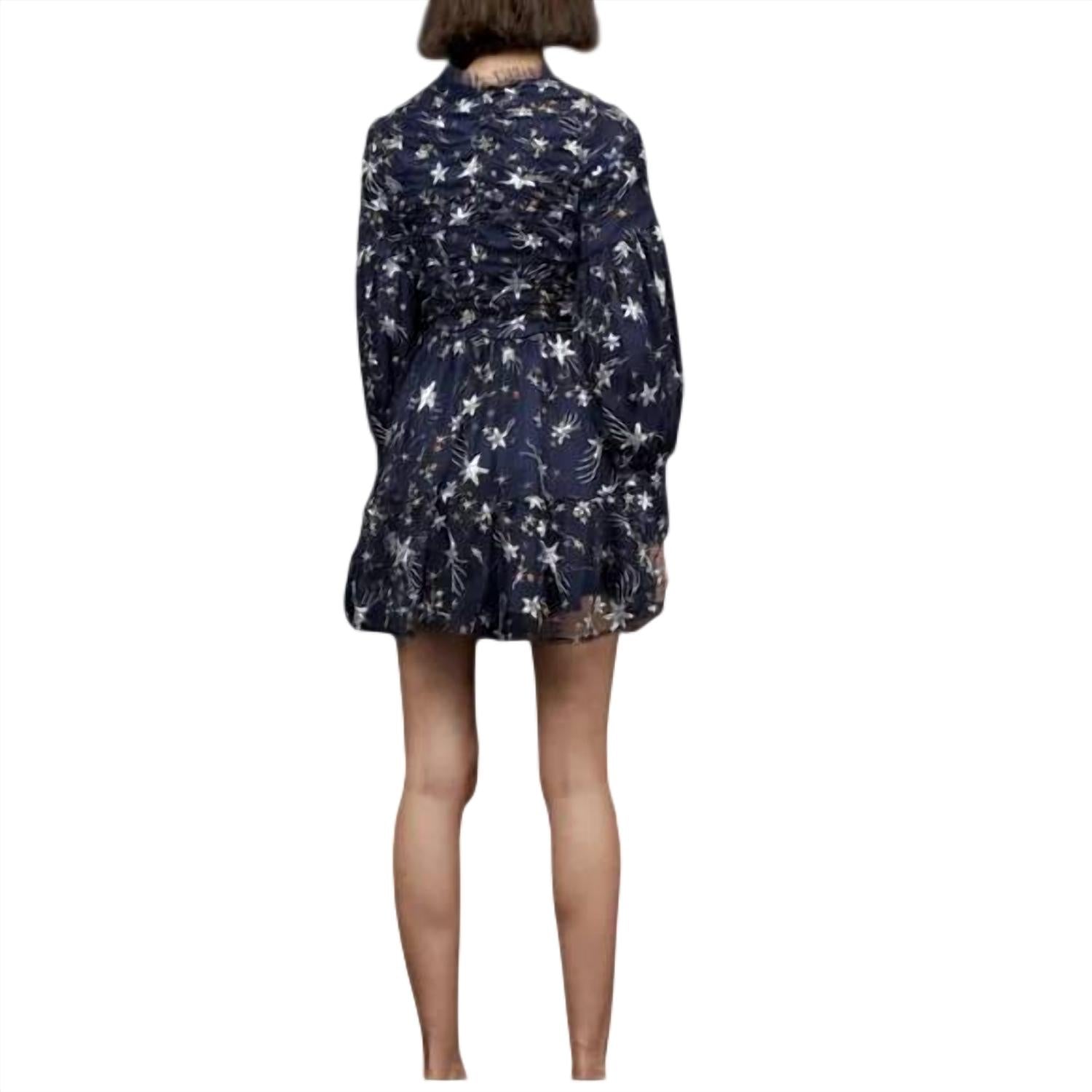 SISTER JANE Shooting Star Embroidered Long Sleeve Mini Dress in navy - women's dress - detail view