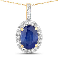 Diana M Jewels - Women's Oval Natural Ceylon Blue Sapphire Pendant Necklace (3.28 Ct) - Signature Plus