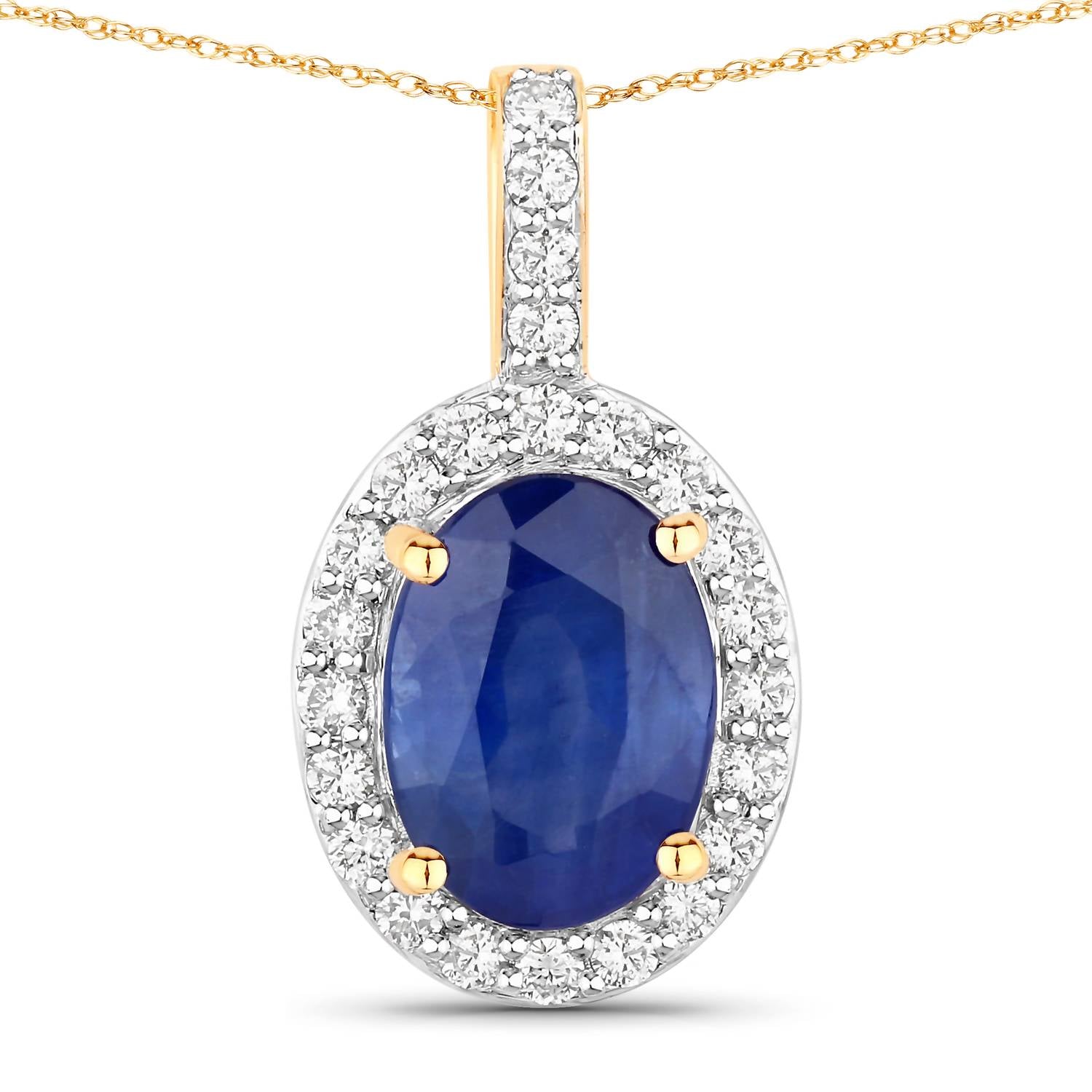 Diana M Jewels - Women's Oval Natural Ceylon Blue Sapphire Pendant Necklace (3.28 Ct) - Signature Plus