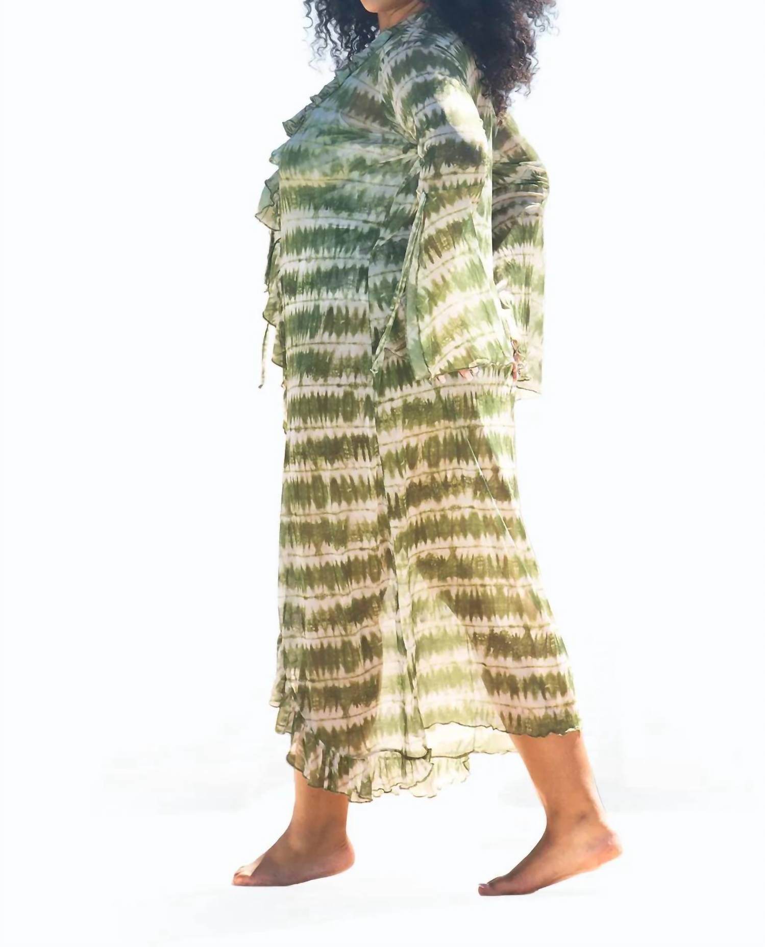 Fashion Szn Curve - Tie Dye Ruffle Resort Kaftan Cover Up - Plus Size