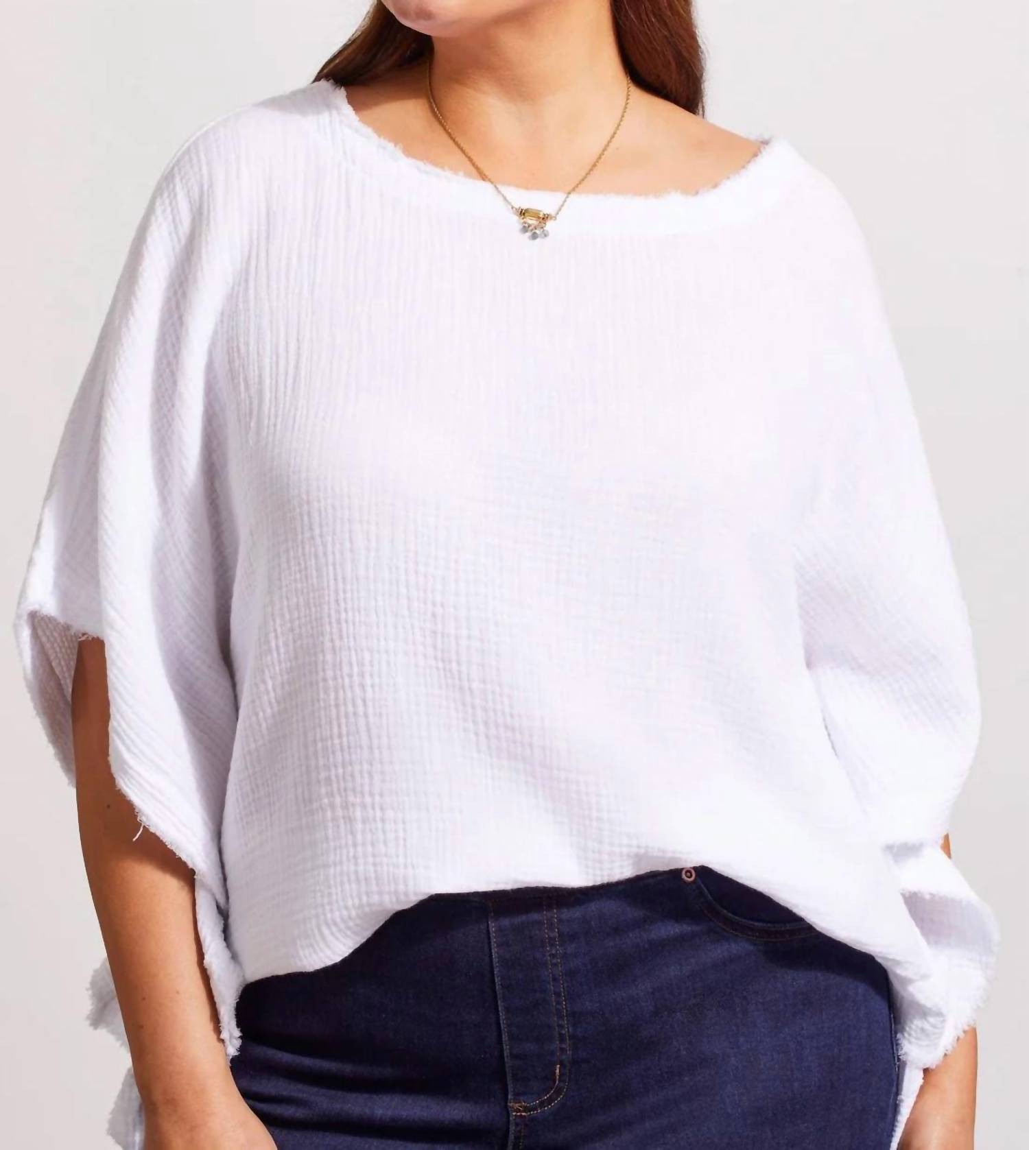 TRIBAL Kaftan Blouse - Plus in white - women's blouse - detail view