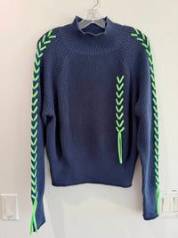 Wispr Women's Presley Plait Mock Neck Sweater in navy neon green - women's sweater - alternate view