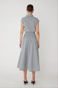 js71 Kya Midi Dress in black and white stripe - women's dress - detail view
