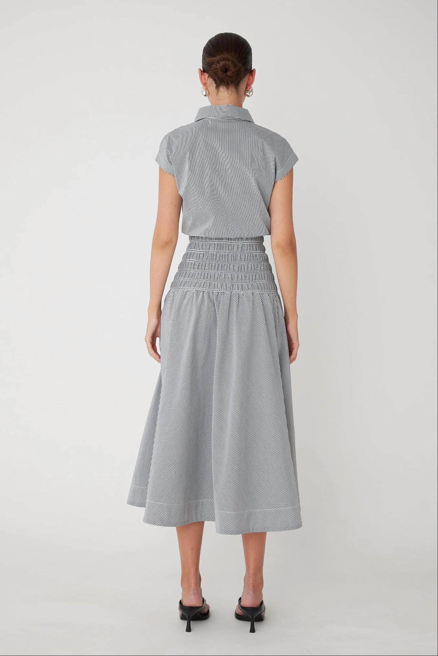 js71 Kya Midi Dress in black and white stripe - women's dress - detail view