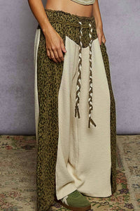 POL Animal Print Contrast Thermal Straight Fit Knit Pants in cream olive - women's pants - alternate view