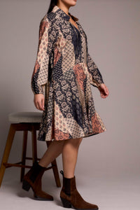 TRIBAL Raglan Sleeve Dress With Cut And Pockets in almond latte - women's dress - alternate view