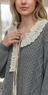Pol - Long Lace Detailed Oversize Cardigan