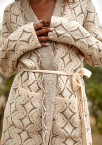 Lovestitch - Western Diamond Jacquard Belted Cardigan