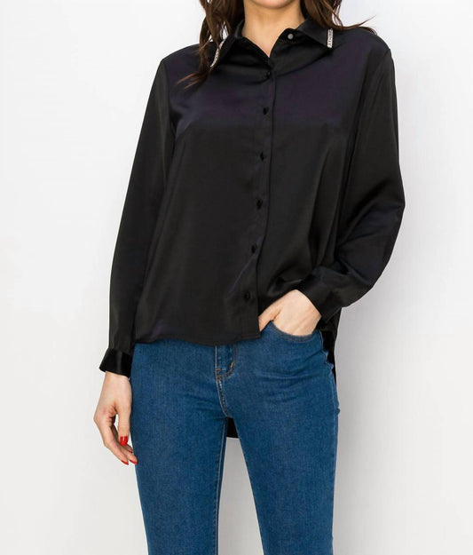 WILEENE SATIN SHIRT WITH DIAMOND TRIM