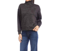 Karen Kane Long Sleeve Faux Wrap Turtleneck Top - Petite in black with silver - women's sweater - alternate view