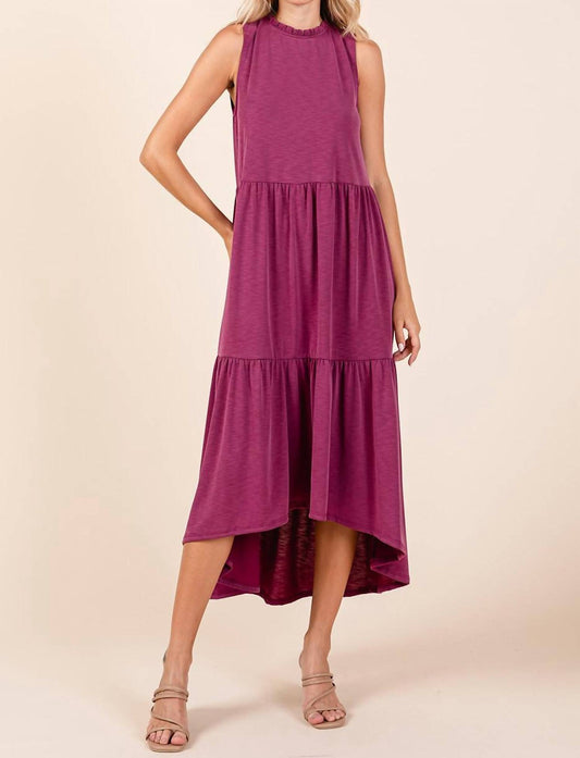 Mittoshop - Ruffle Mock Neck Hi Low Maxi Dress