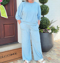Softies - Terry Cropped Sleeve Crew Neck With Wide Leg Pants