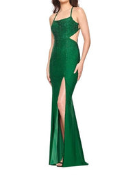 FAVIANA Rhinestone Scoop Neck Dress in emerald - women's dress - detail view