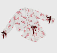 Bella Sleep + Spa - Ruffled Pajama With Velvet Ties Short Set