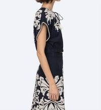 SEA Liliana Appliqué Top in navy - women's blouse - alternate view