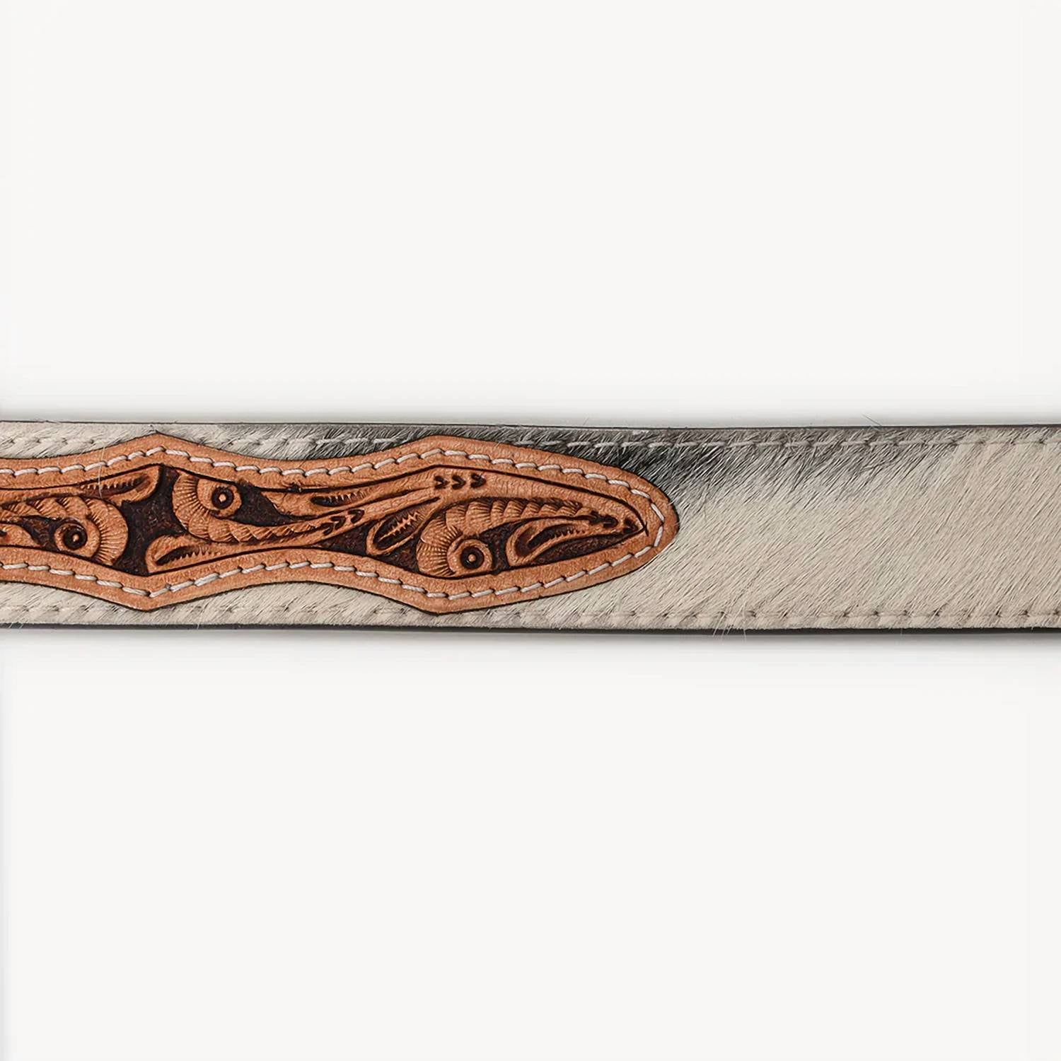 American Darling - Women's Hair-on Cowhide Belt With Floral Tooled Leather Inlays And Western Buckle