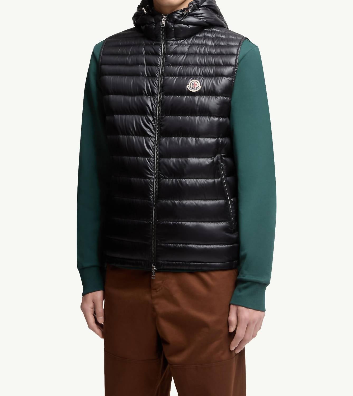 Moncler Orant Hooded Down Vest in black - men's item - detail view