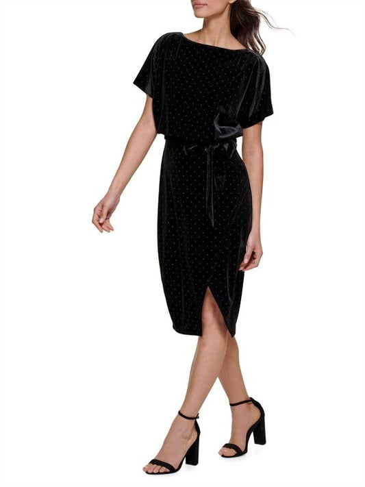 Kensie - Studded Velvet Sheath Belted Dress