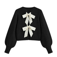 Burgess Sweaters Women's Lainey Bow Sweater in black - women's sweater - detail view