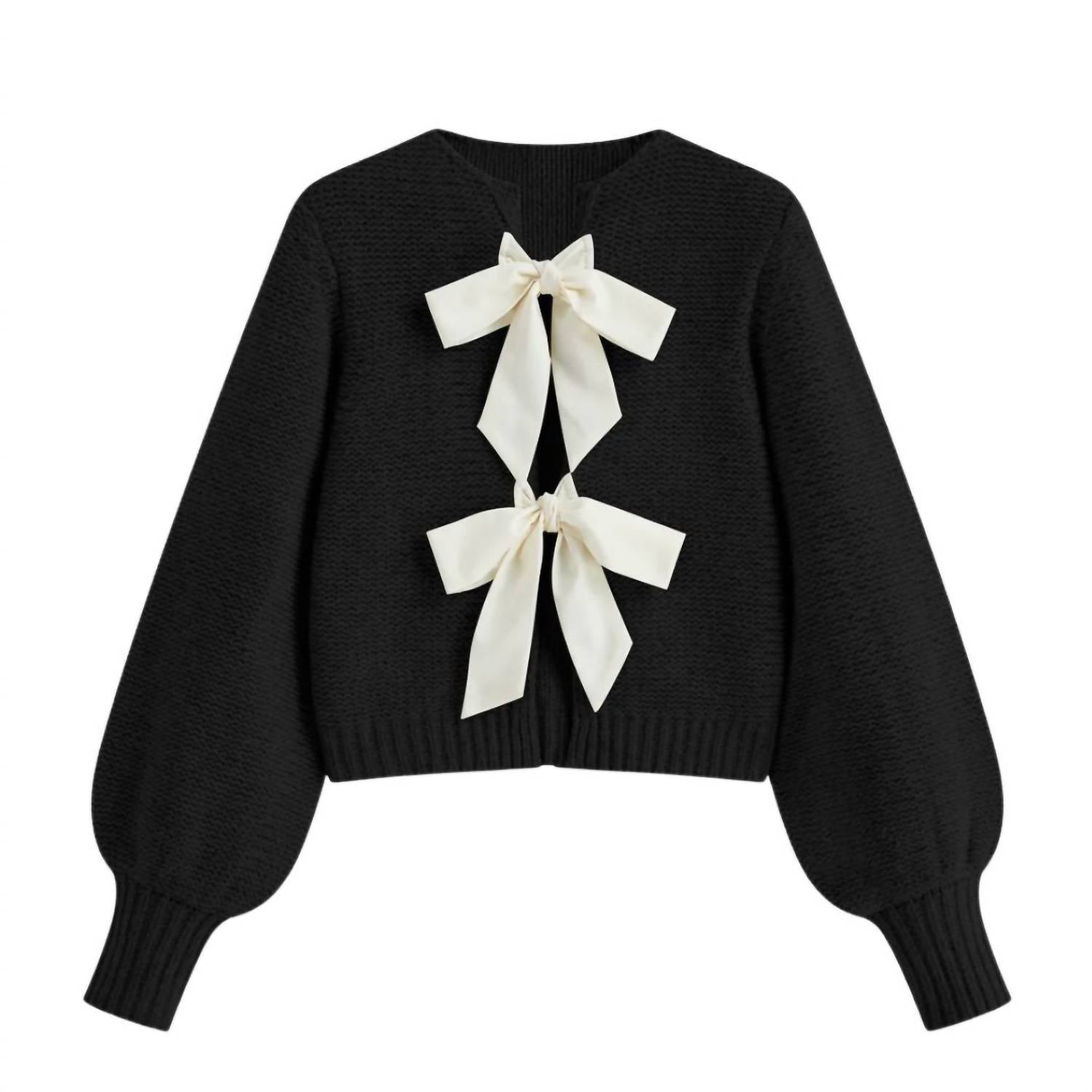 Burgess Sweaters Women's Lainey Bow Sweater in black - women's sweater - detail view