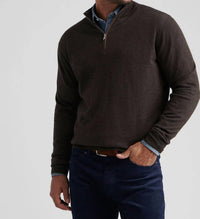 PETER MILLAR Autumn Crest Suede Trim Quarter Zip Sweater in french press - men's sweater
