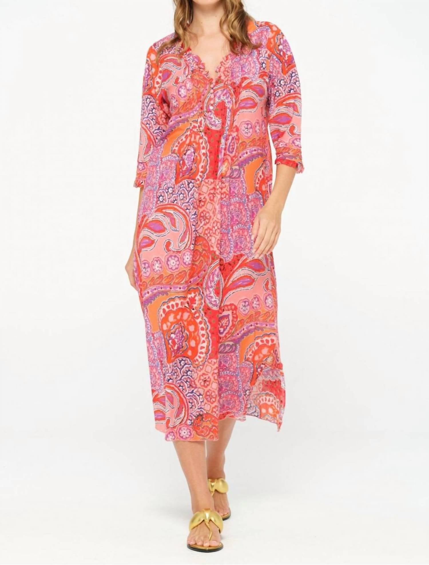 oneseason Brazil Long Poppy Midi Dress in coral - women's dress