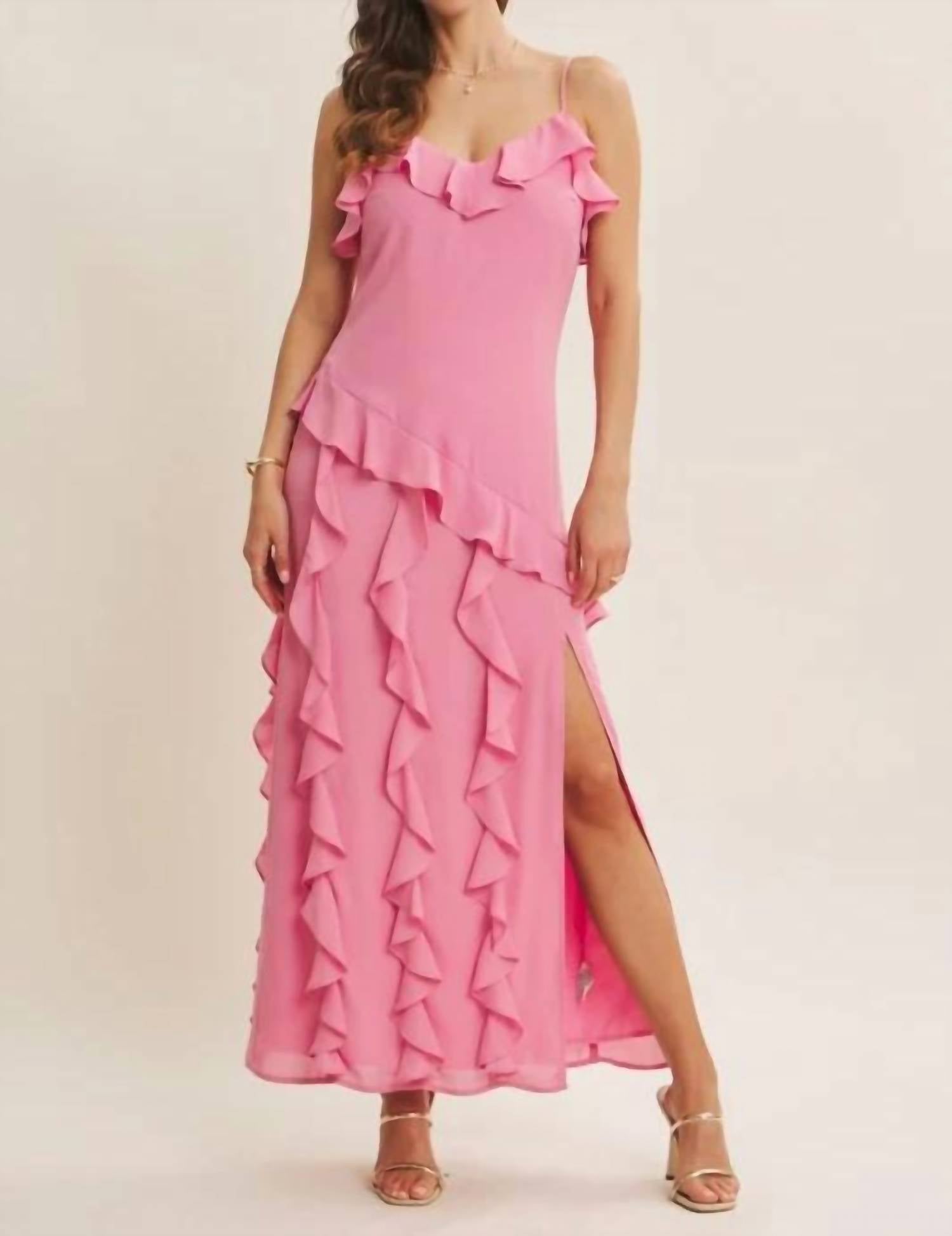 In February - Hint Of Allure Ruffle Detailed Slit Maxi Dress