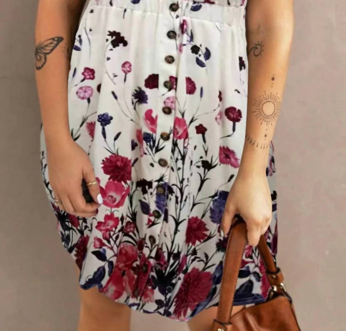 Double Take - Scoop Neck Buttoned Sleeveless Magic Mini Dress