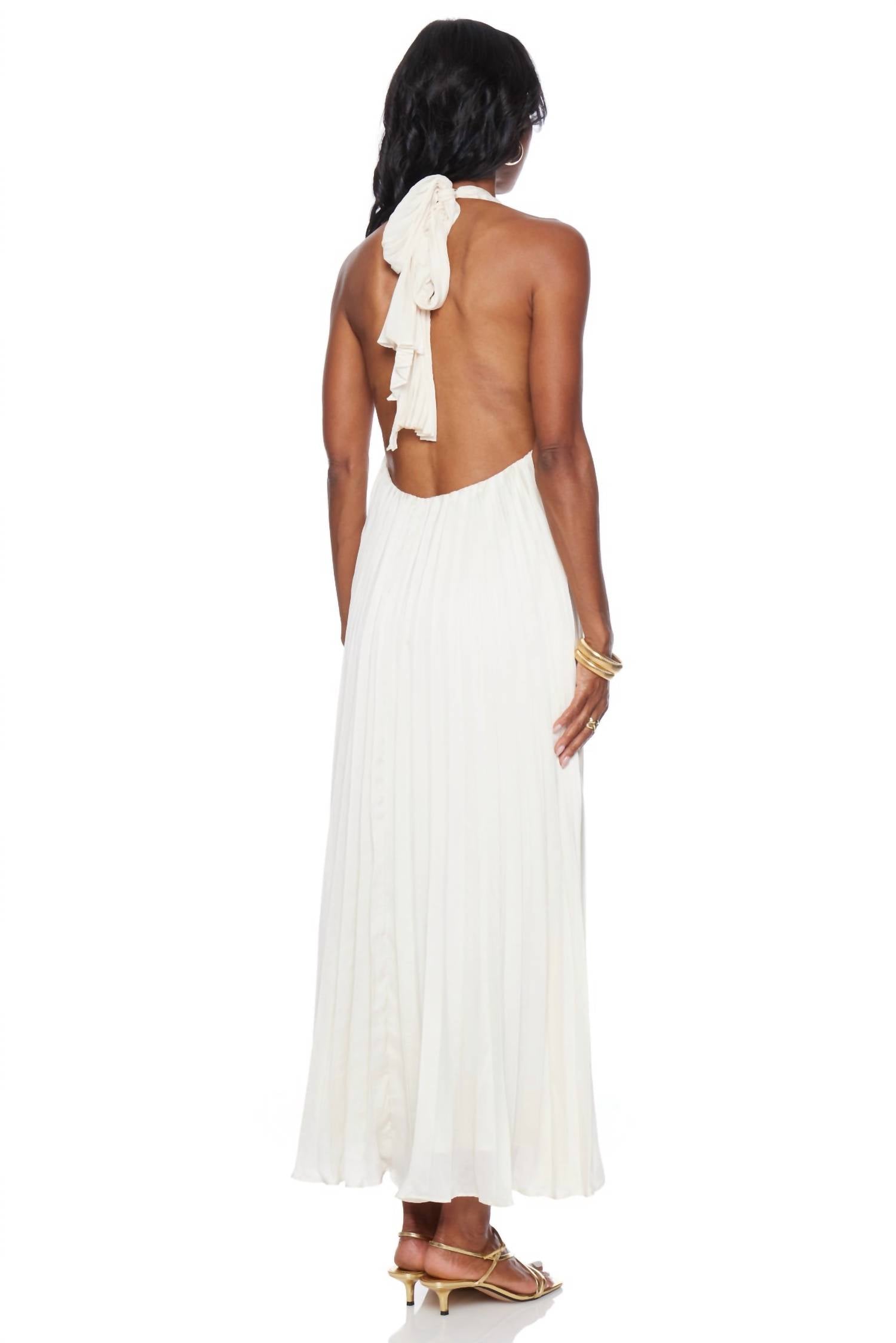 LUCY PARIS Blyth Pleated Dress in ivory - women's dress - alternate view