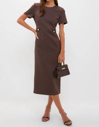Hyacinth House Zarah Short Sleeve Midi Dress in chocolate brown - women's dress
