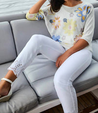 Frank Lyman Onike Embellished Embroidered And Cut Out Hem Pants in off white - women's pants - view 4