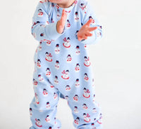 The Beaufort Bonnet Company Boy's Cassidy Comfy Crewneck Romper in frosty friends with beale street blue - kids' item - alternate view
