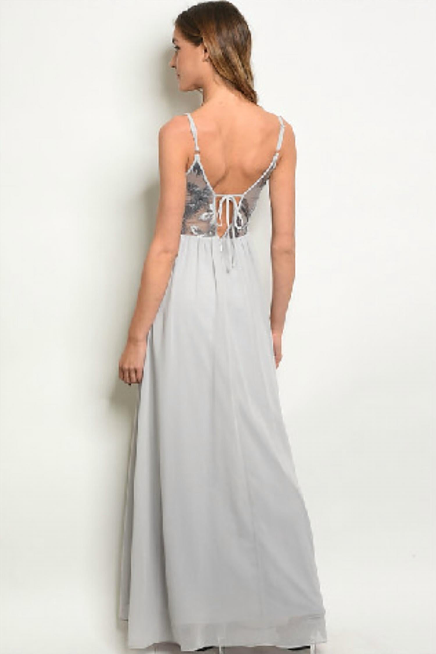 Embroidered Grey Boho Maxi Dress