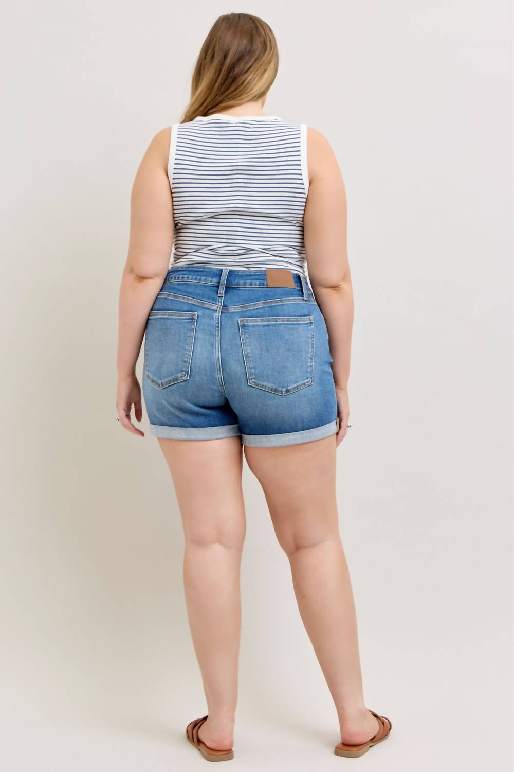 Judy Blue Mid Rise Slim Denim Short in blue - women's shorts - view 8