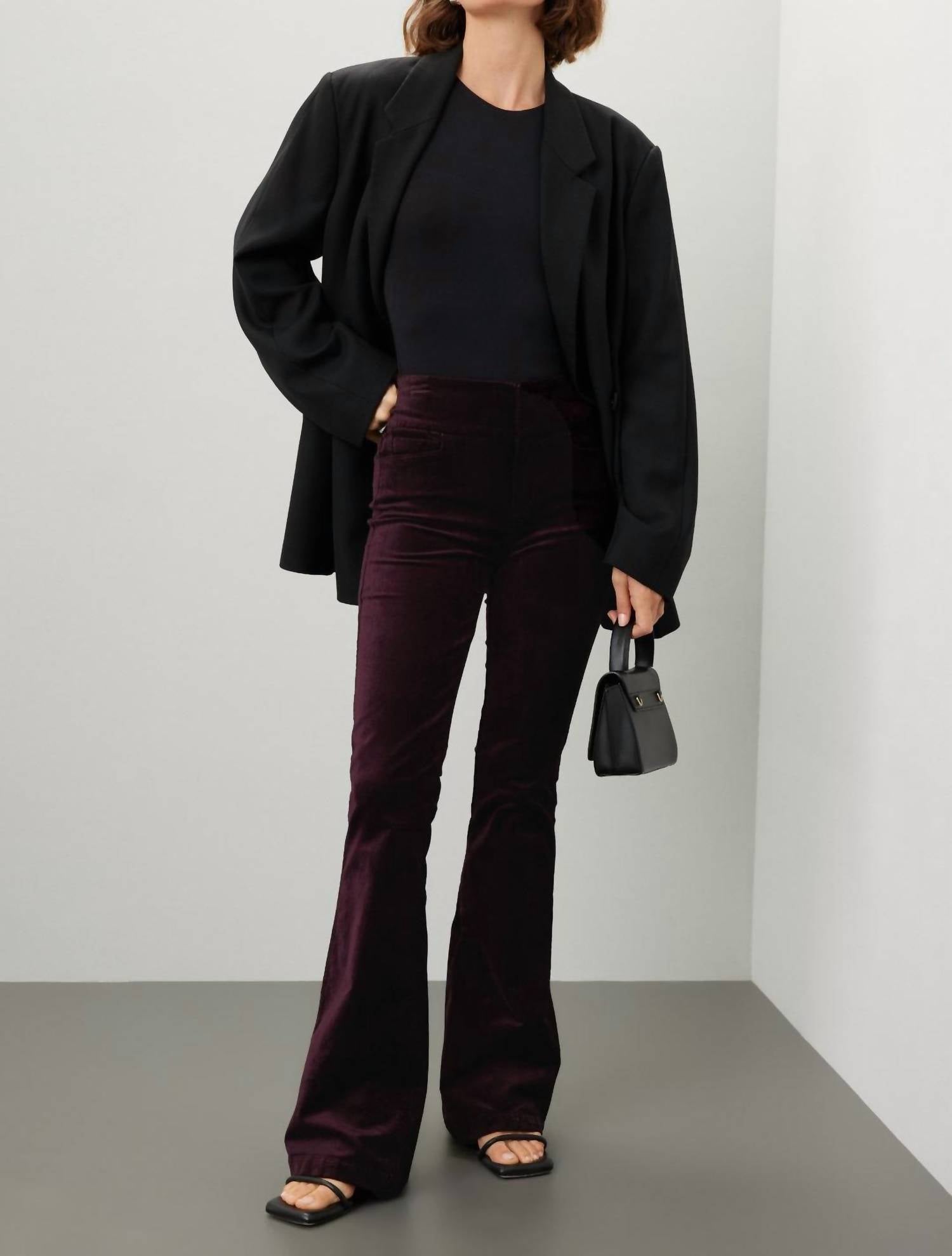 Paige High Rise Lou Lou Velvet Pants in black cherry - women's pants - alternate view