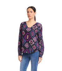 Karen Kane - Long Sleeve Shirred Blouse