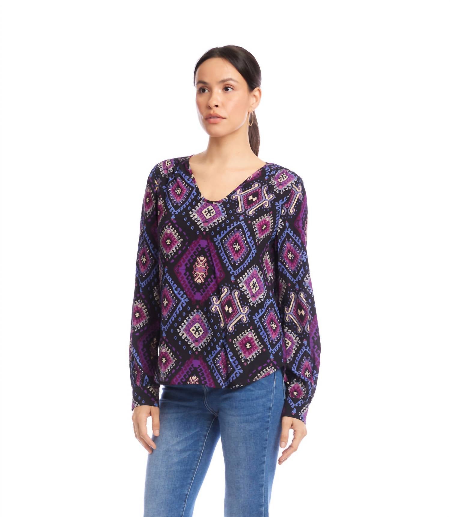 Karen Kane - Long Sleeve Shirred Blouse