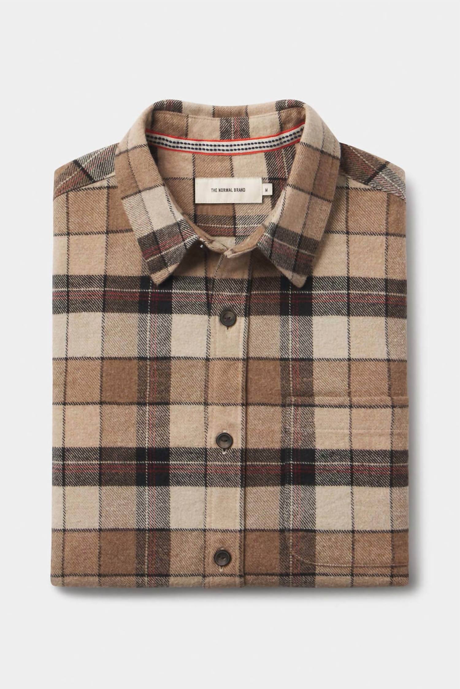 The Normal Brand Louis Heavyweight Flannel Shirt in mink plaid - men's long sleeve top - view 5