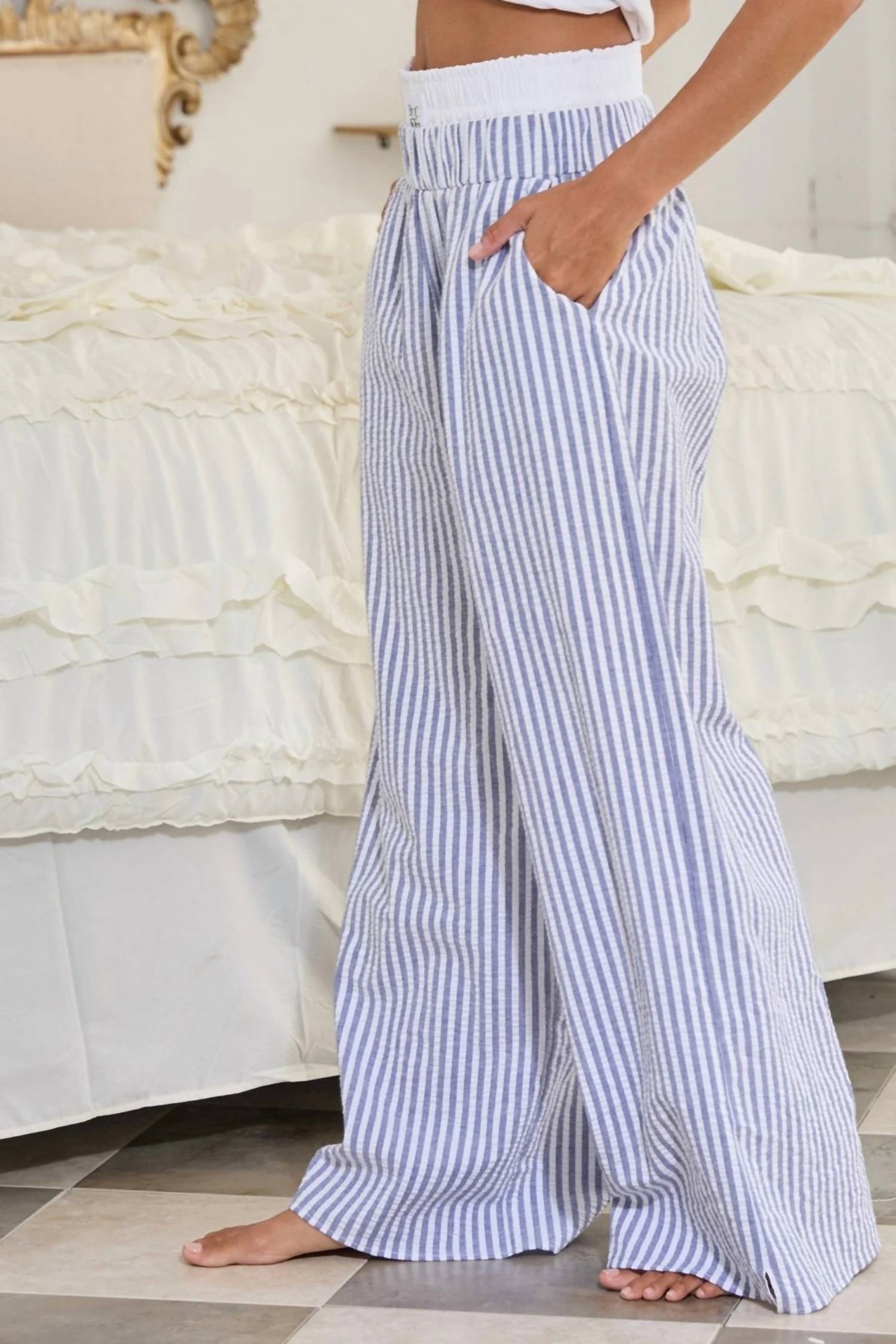 Bucketlist - Striped Seersucker Double Banded Boxer Pants