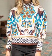 voy Vivid Print Pull-on Sweater in multi abstract - women's sweater