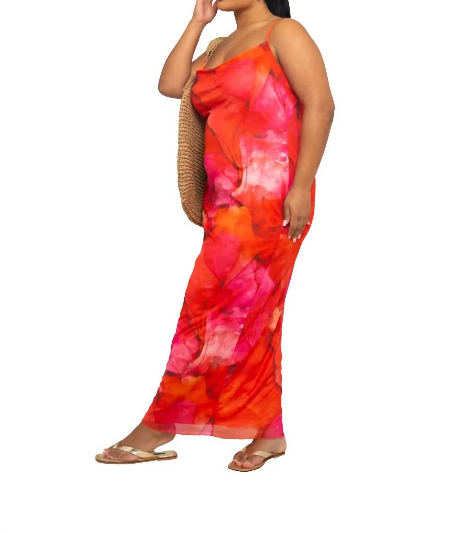 Fashion Szn Curve - Mesh Sleeveless Scoop Neck Maxi Dress
