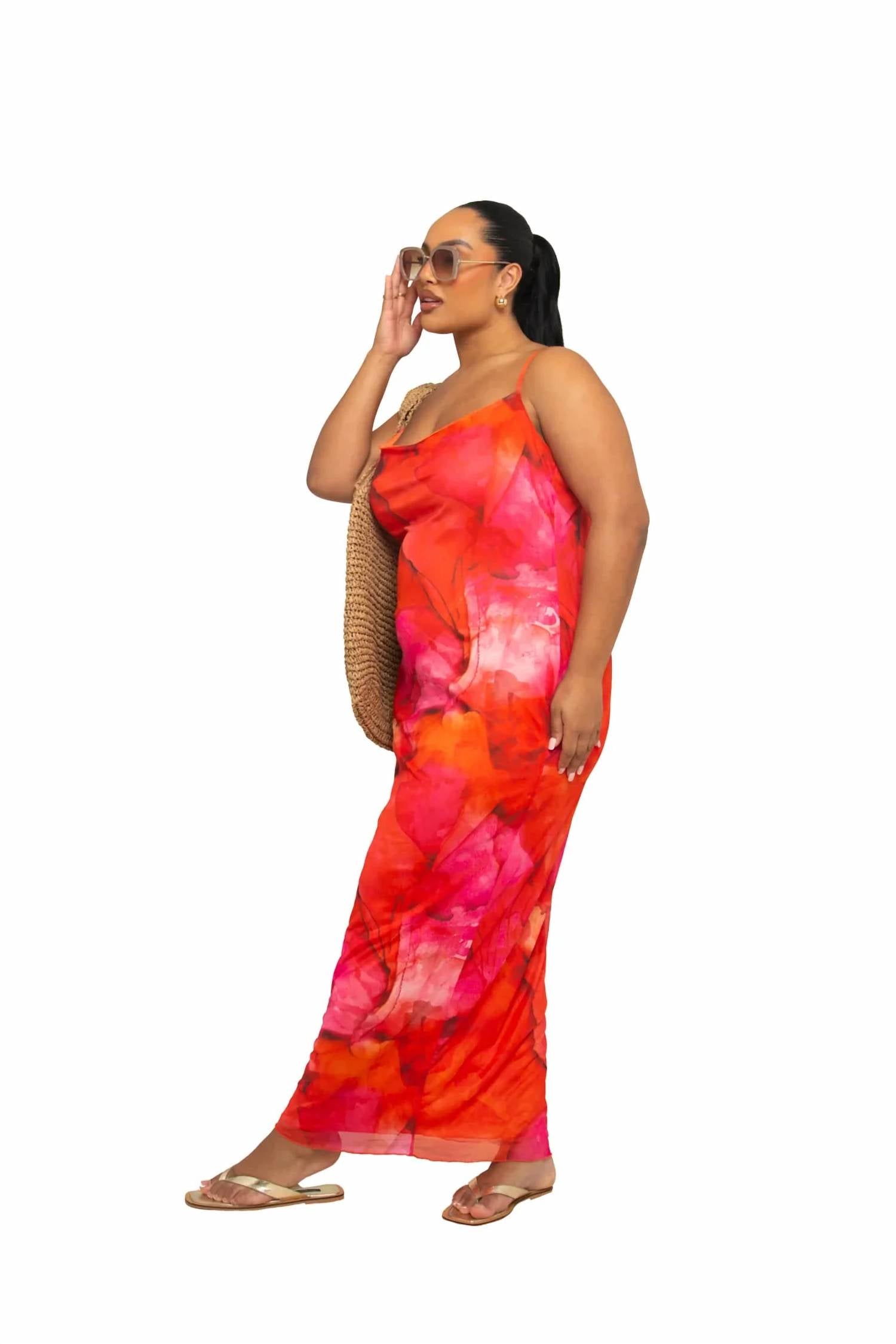 Fashion Szn Curve - Mesh Sleeveless Scoop Neck Maxi Dress