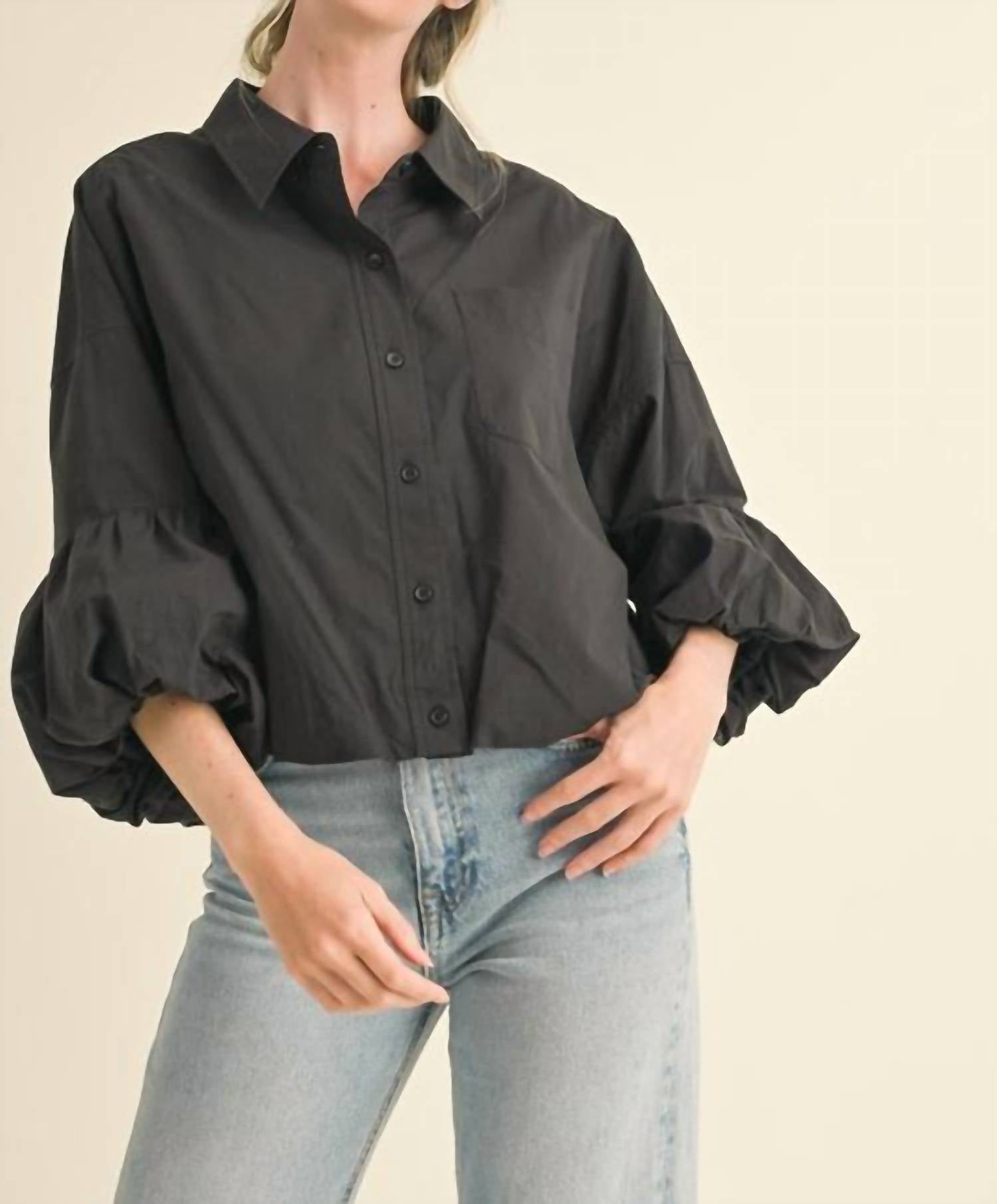 En Merci - On Call Bubble Sleeve Button Down Top