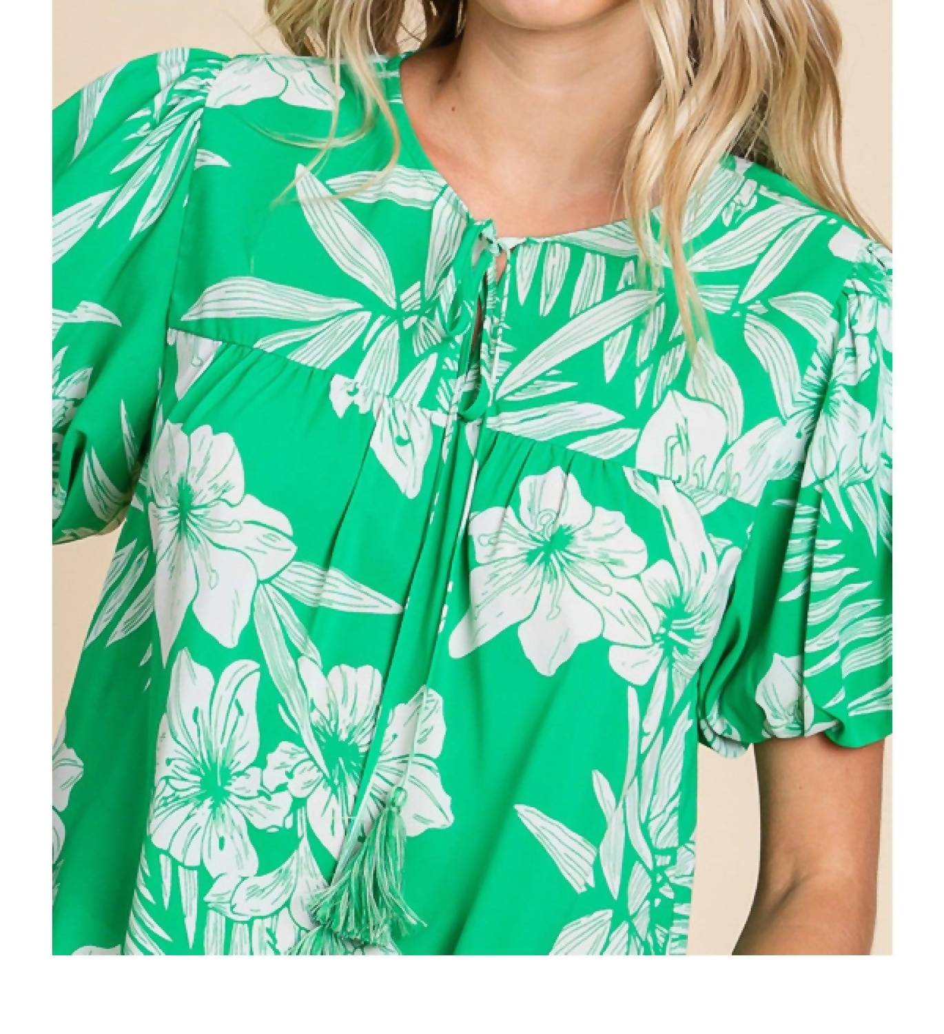 Jodifl - Island Vibes Hawaiian Floral Shirt With Puff Sleeves