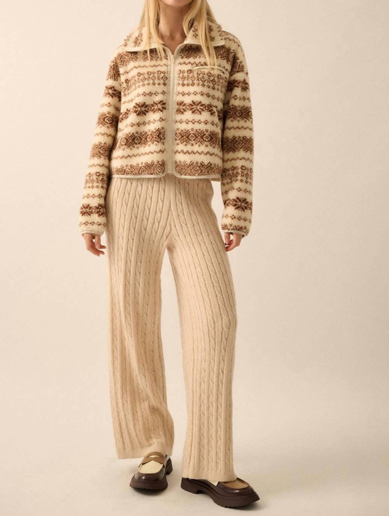 Promesa - Cable Knit Wide-Leg Sweater Pants