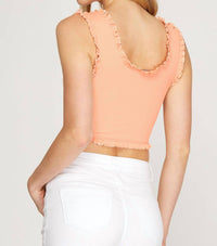 She + Sky - Ruffle Trim Crop Top