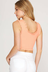 She + Sky - Ruffle Trim Crop Top