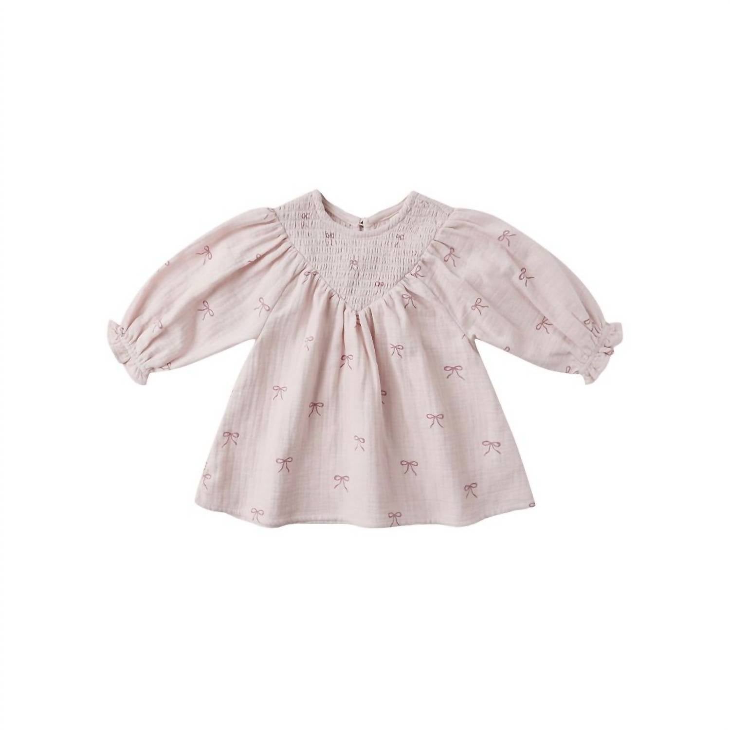 Quincy Mae Girls Long Sleeve V Smocked Dress in lilac bows - kids' dress