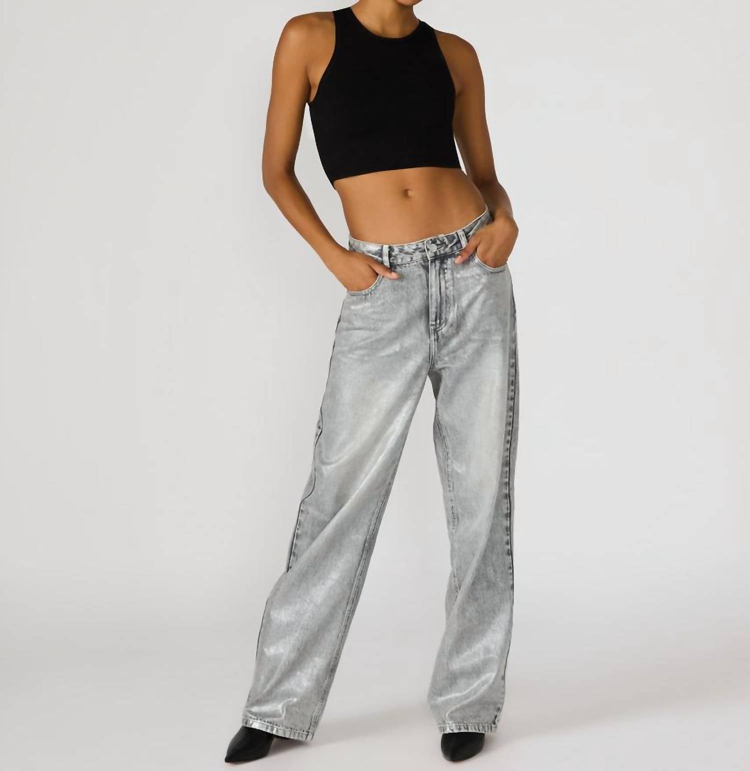 STEVE MADDEN Zo Straight Leg Jean in silver 1 - women's jeans